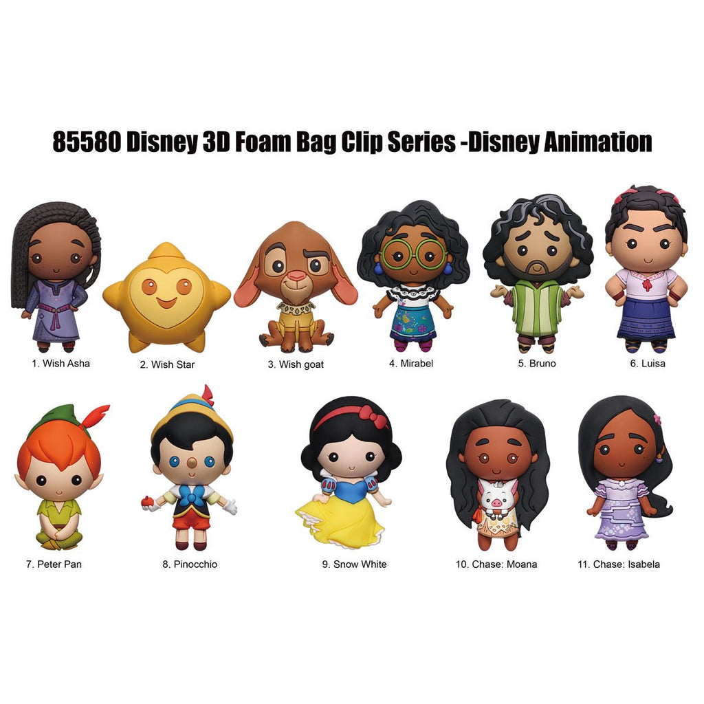 Disney Animation Characters 3D Foam Bag Clip Random 6-Pack