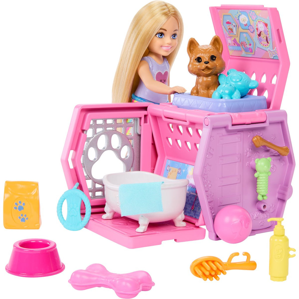 Barbie Family and Friends Club Chelsea Puppy Carrier Playset and Doll