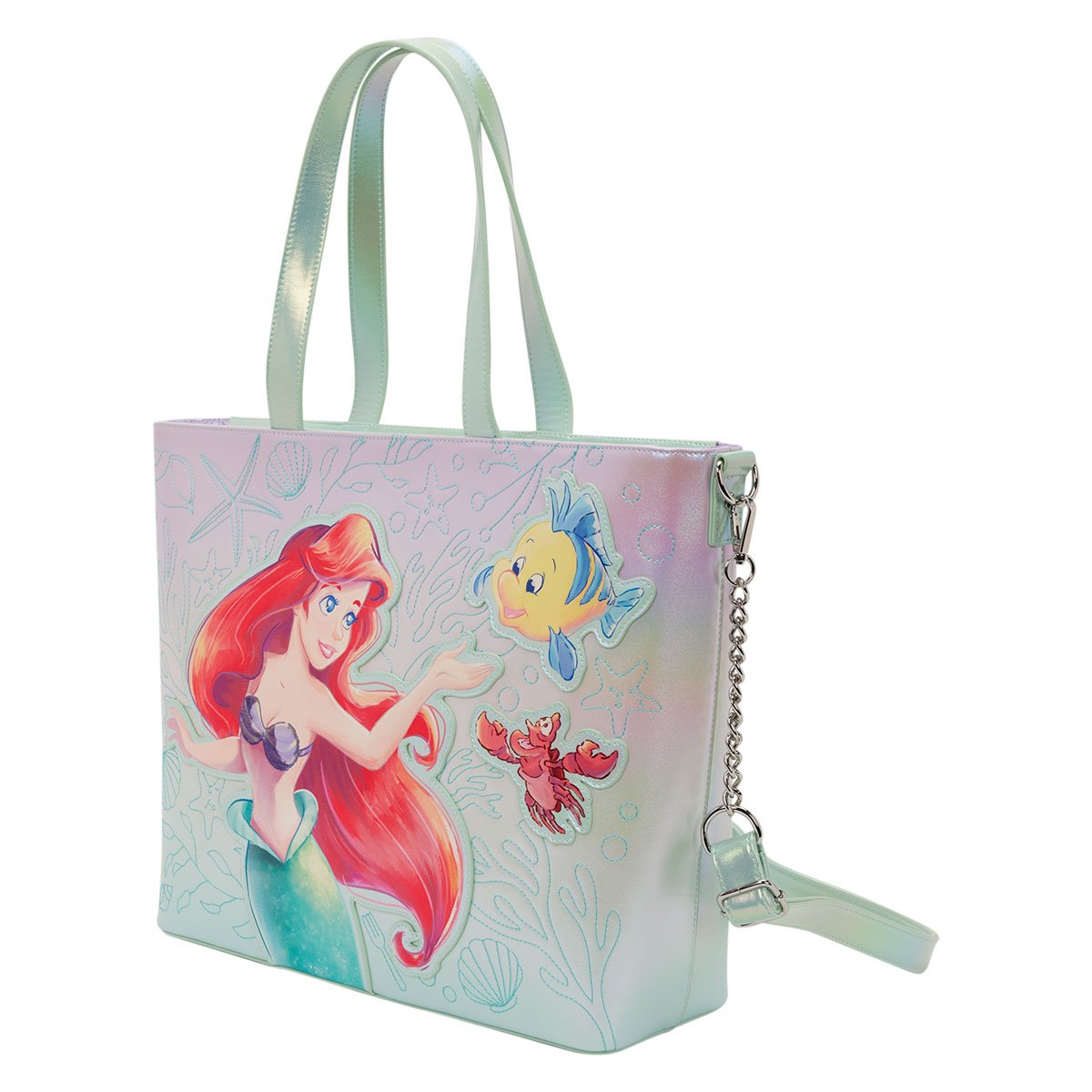 The Little Mermaid Ariel, Flounder, and Sebastian Tote Bag with Coin Bag