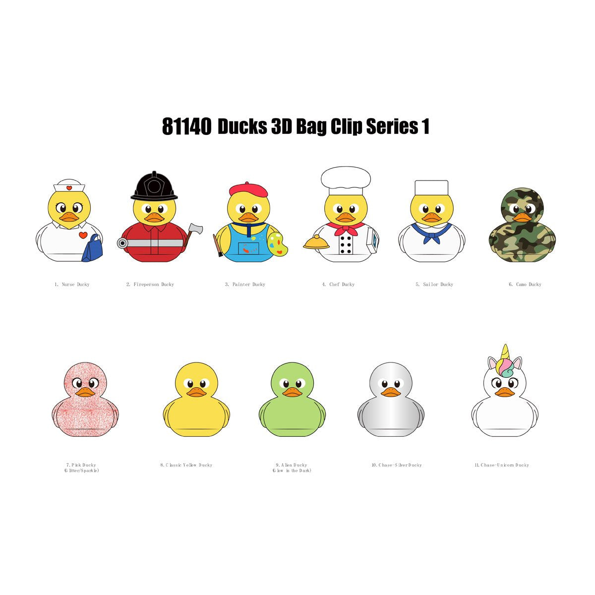 Yellow Ducks 3D Foam Bag Clip Random 6-Pack