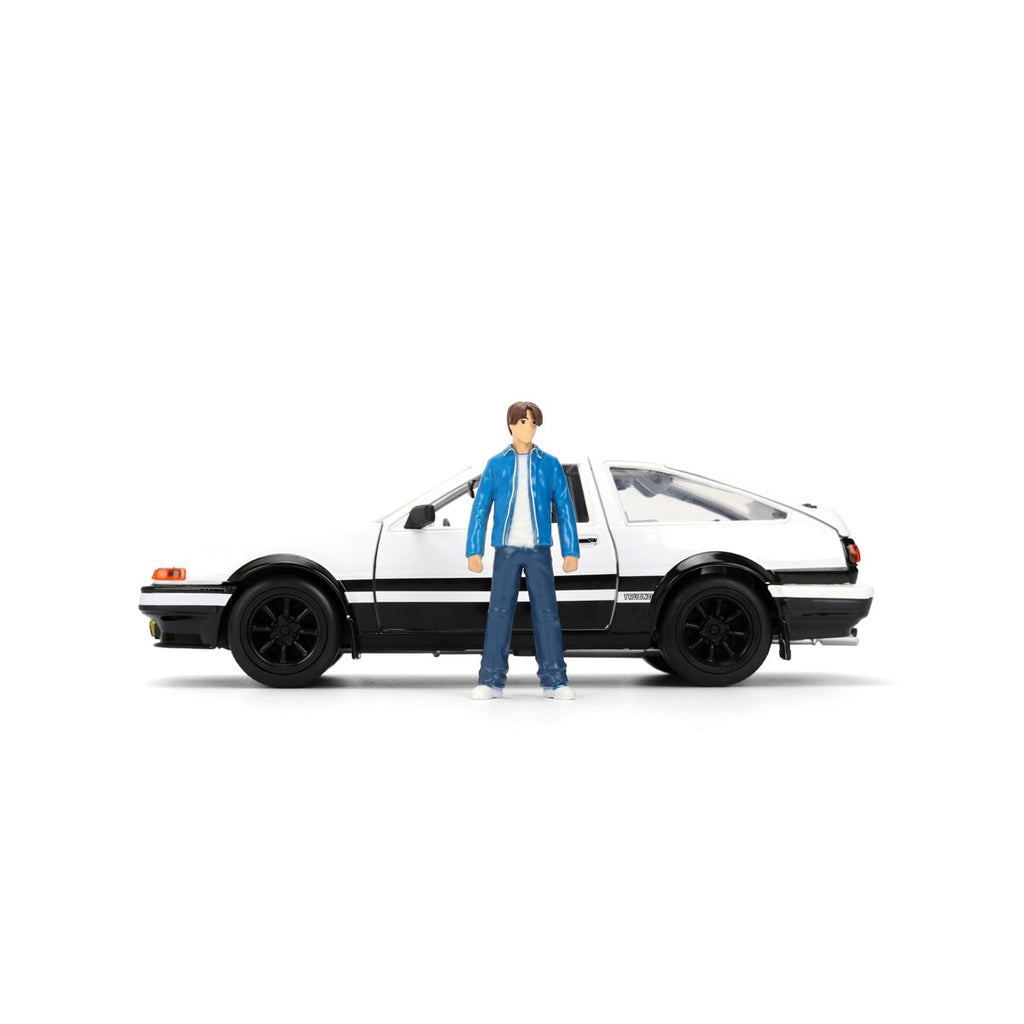 Hollywood Rides Initial D 1986 Toyota Trueno AE86 1:24 Scale Die-Cast Metal Vehicle with Takumi Figure