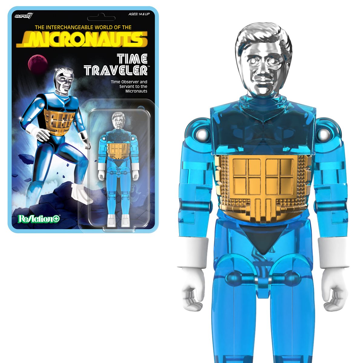 Micronauts Time Traveler (Translucent Blue) 3 3/4-Inch ReAction+ Figure