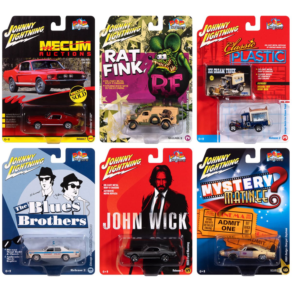 Johnny Lightning Pop Culture 2024 R2 1:64 Scale Die-Cast Metal Vehicle Case of 6