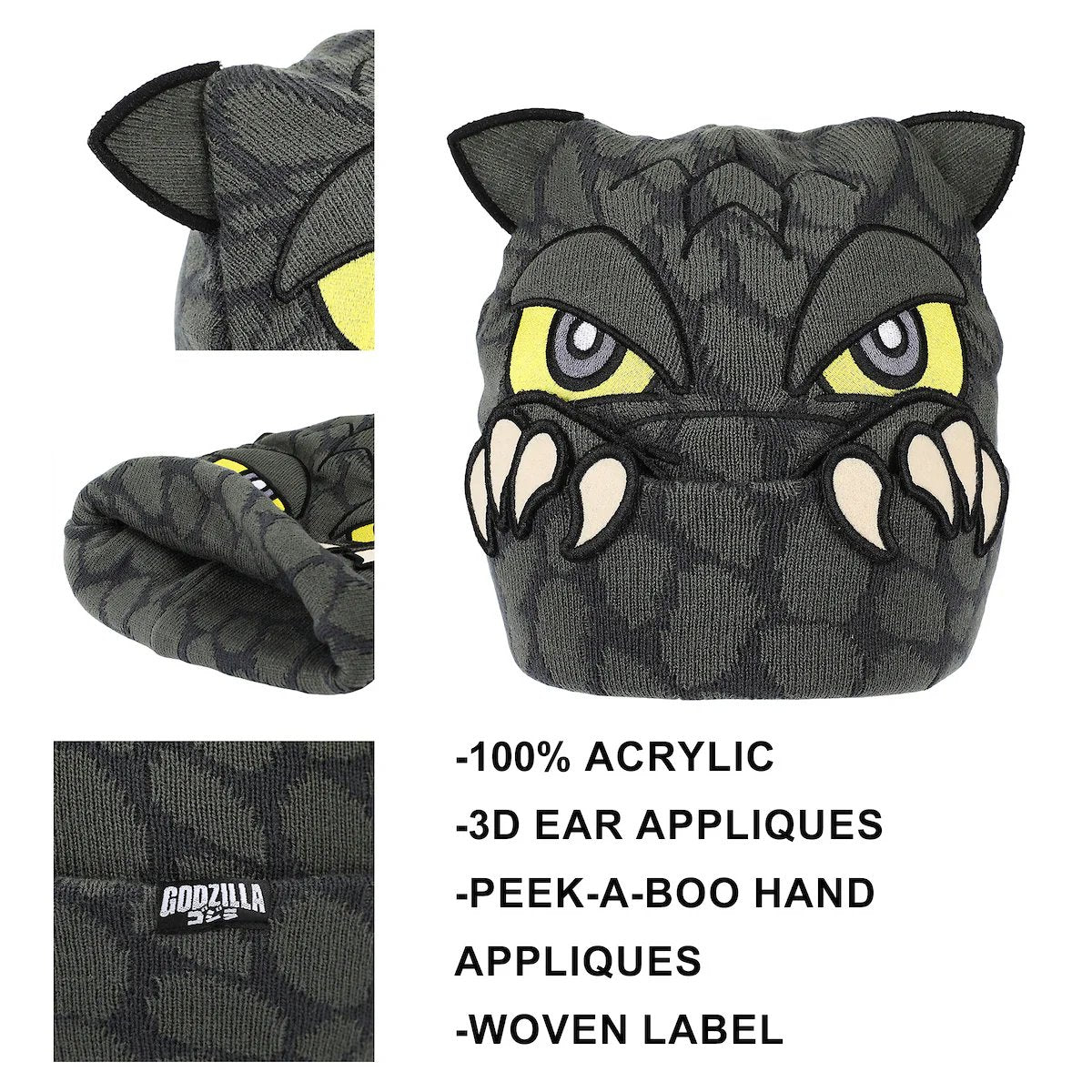 Godzilla Peek-A-Boo Embroidered Cuff Beanie