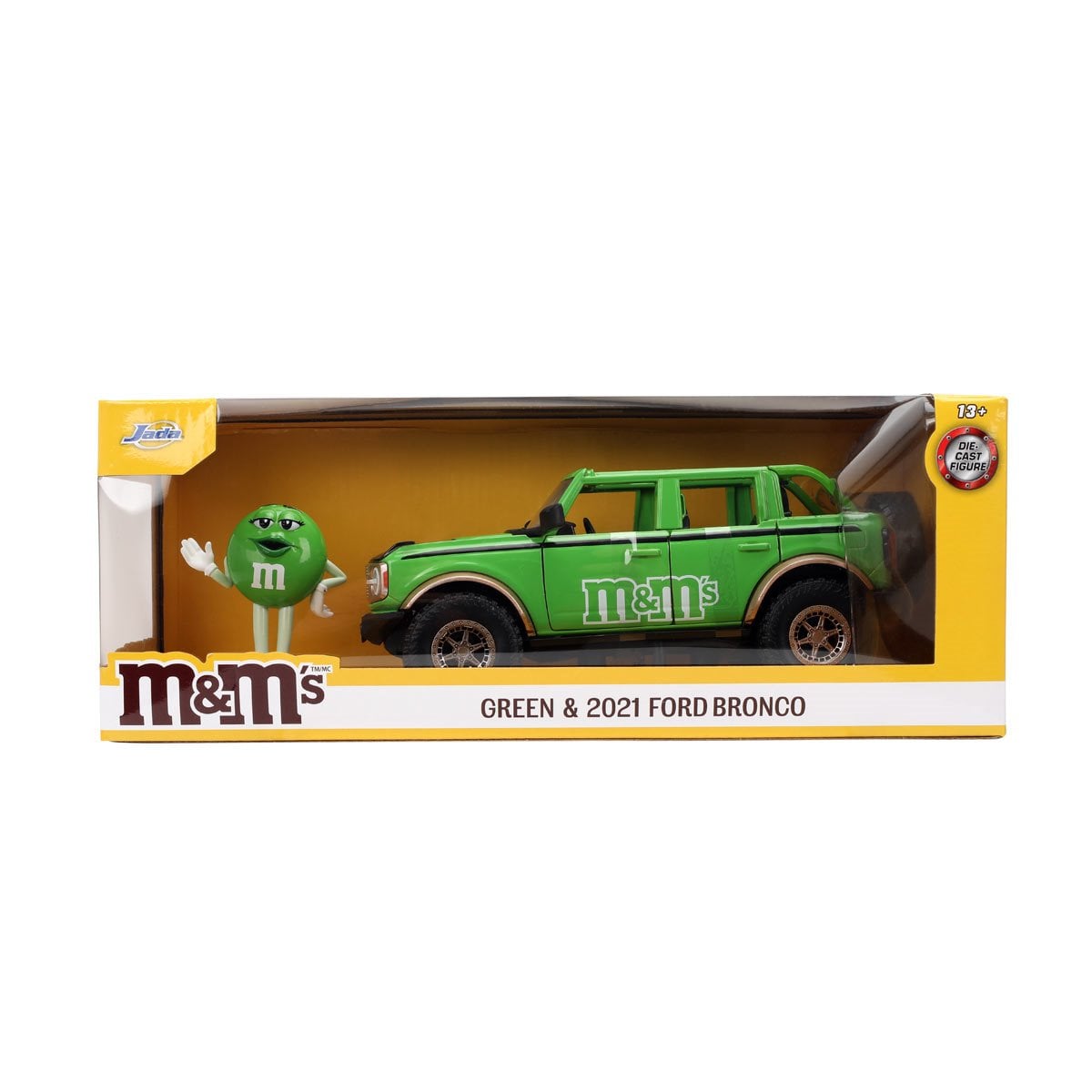 M&M's 2021 Ford Bronco 1:24 Scale Die-Cast Metal Vehicle with Green Figure