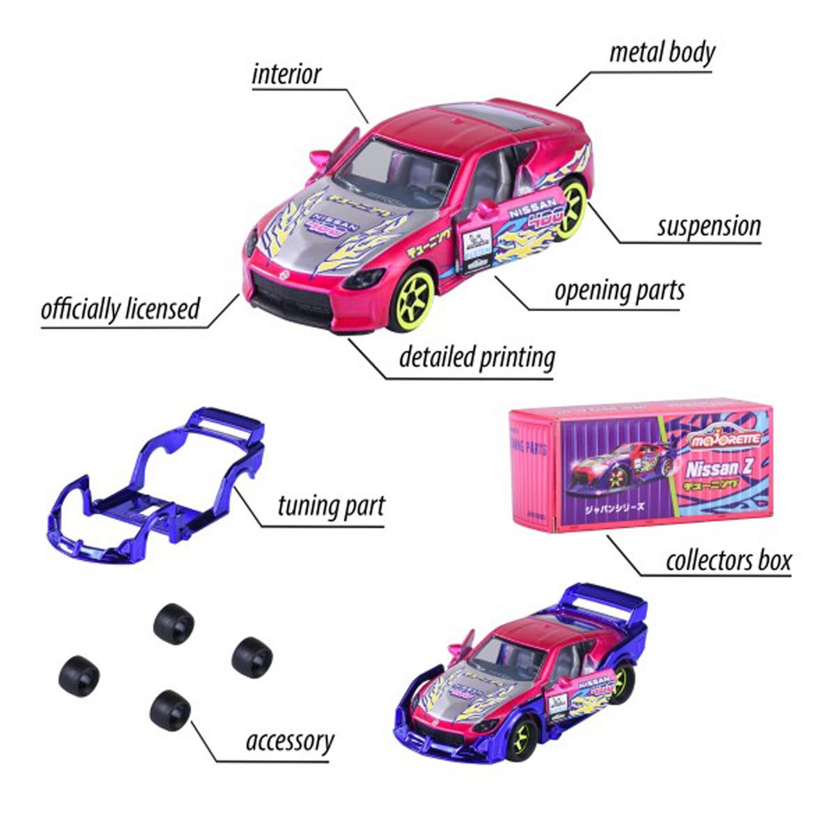 Majorette Deluxe Cars Japan Series 1:64 Scale Die-Cast Metal Vehicle Case of 6