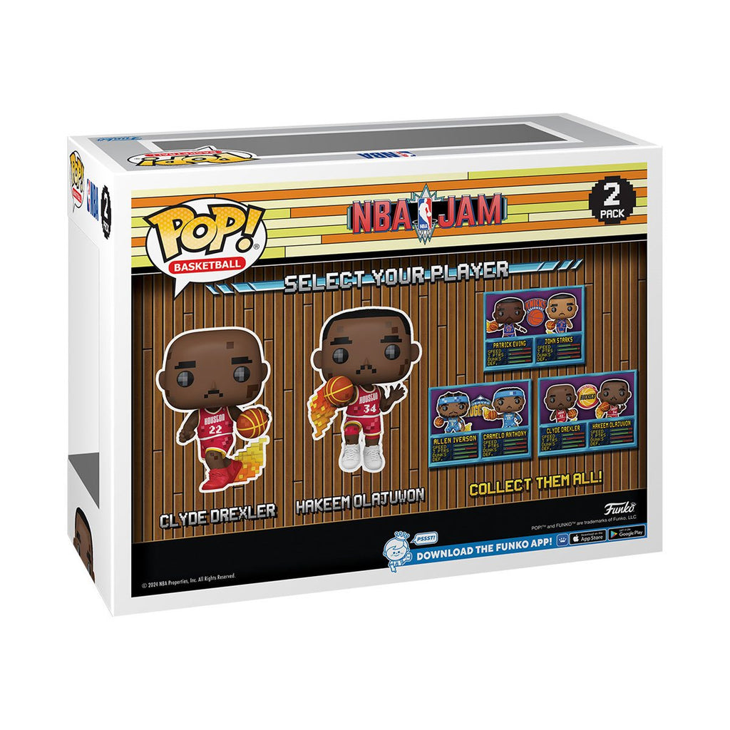 NBA JAM Houston Rockets Clyde Drexler and Hakeem Olajuwon 8-Bit Funko Pop! Vinyl Figure 2-Pack