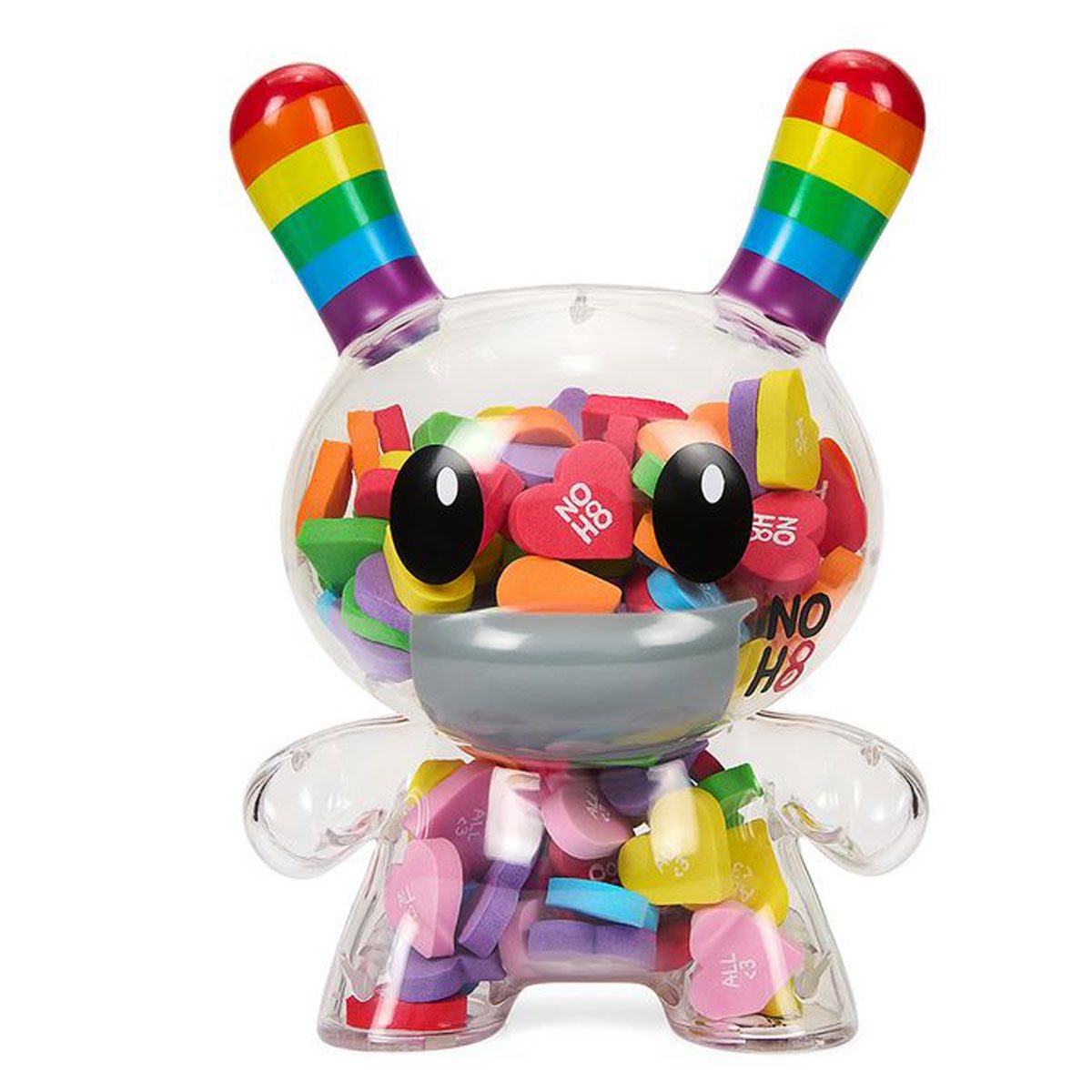 Kidrobot x NOH8 All Love 8-Inch Rainbow Clear Shell Dunny with Hearts