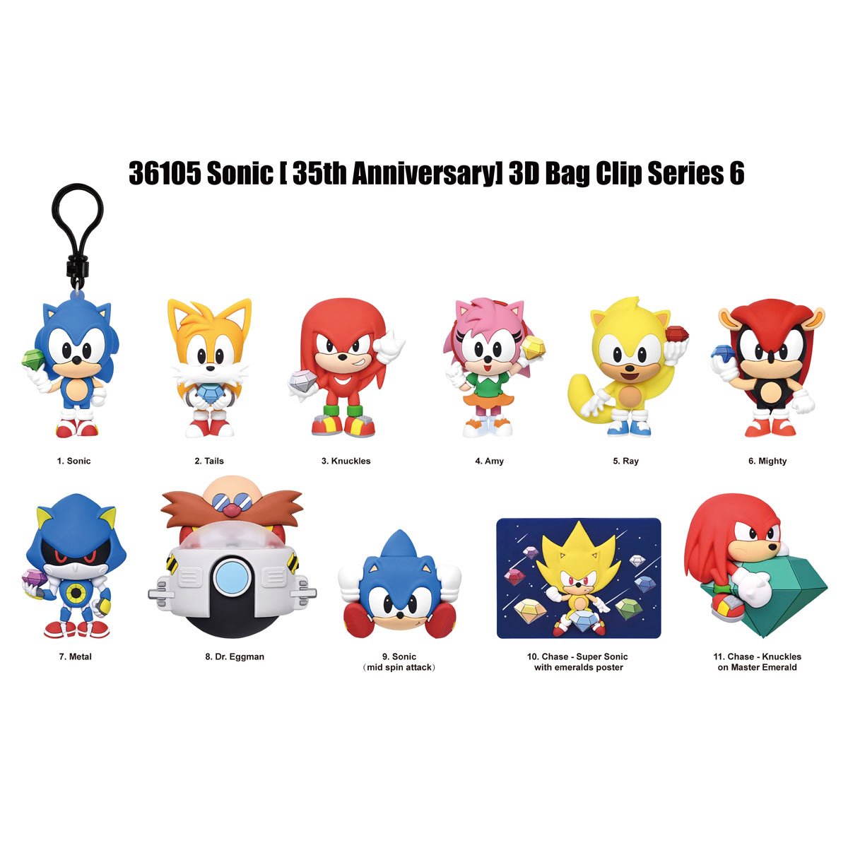Sonic the Hedgehog 35th Anniversary Series 6 3D Foam Bag Clip Random 6-Pack