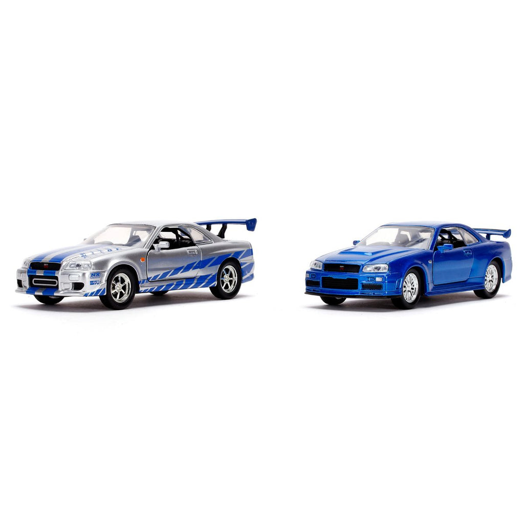 Fast and Furious Brian's Nissan Skyline GT-R R34 Silver and GT-R R34 Blue 1:32 Scale Die-Cast Metal Vehicle  2-Pack