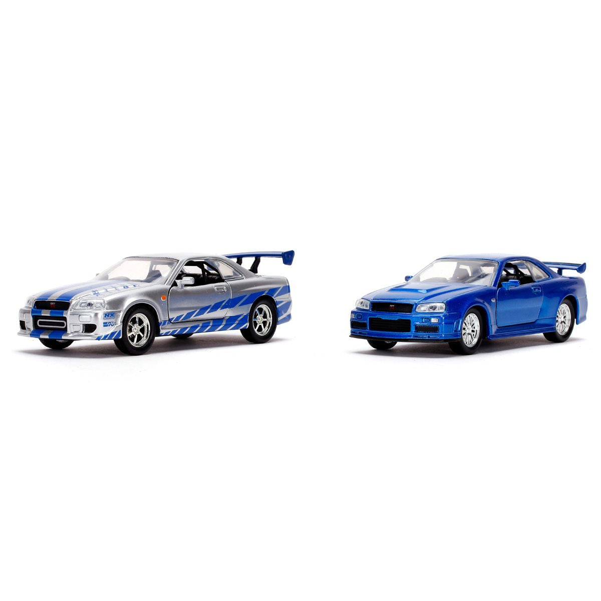 Fast and Furious Brian's Nissan Skyline GT-R R34 Silver and GT-R R34 Blue 1:32 Scale Die-Cast Metal Vehicle  2-Pack
