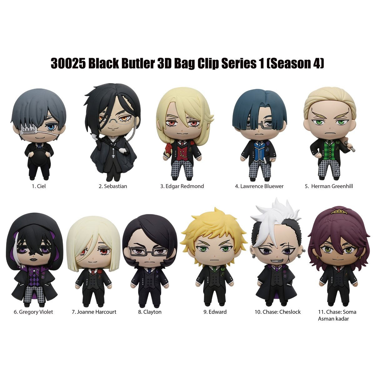 Black Butler 3D Foam Bag Clip Random 6-Pack