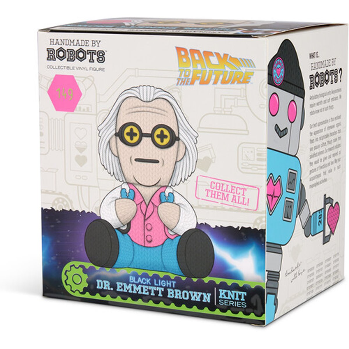 Back to the Future Dr. Emmett Brown with Jumper Cables #149 Limited Edition Blacklight Handmade By Robots Vinyl Figure