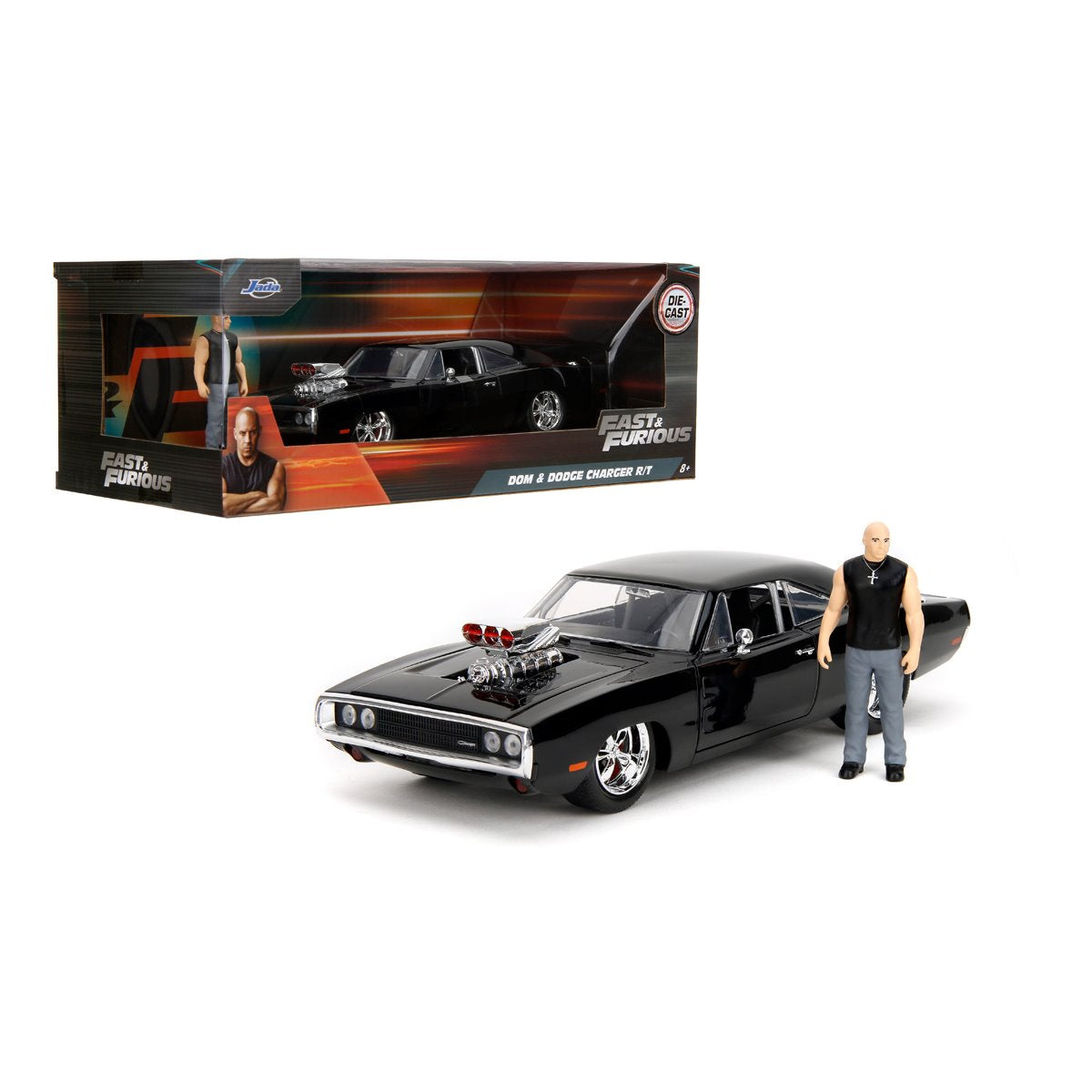 Hollywood Rides Fast and the Furious Dodge Charger R/T 1:24 Scale Die-Cast Metal Vehicle with Dom Figure