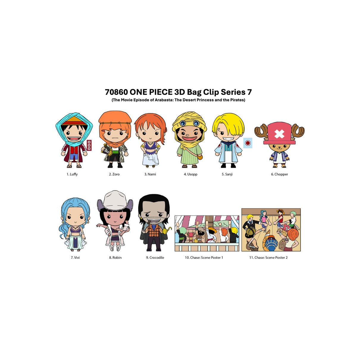 One Piece Series 7 3D Foam Bag Clip Random 6-Pack