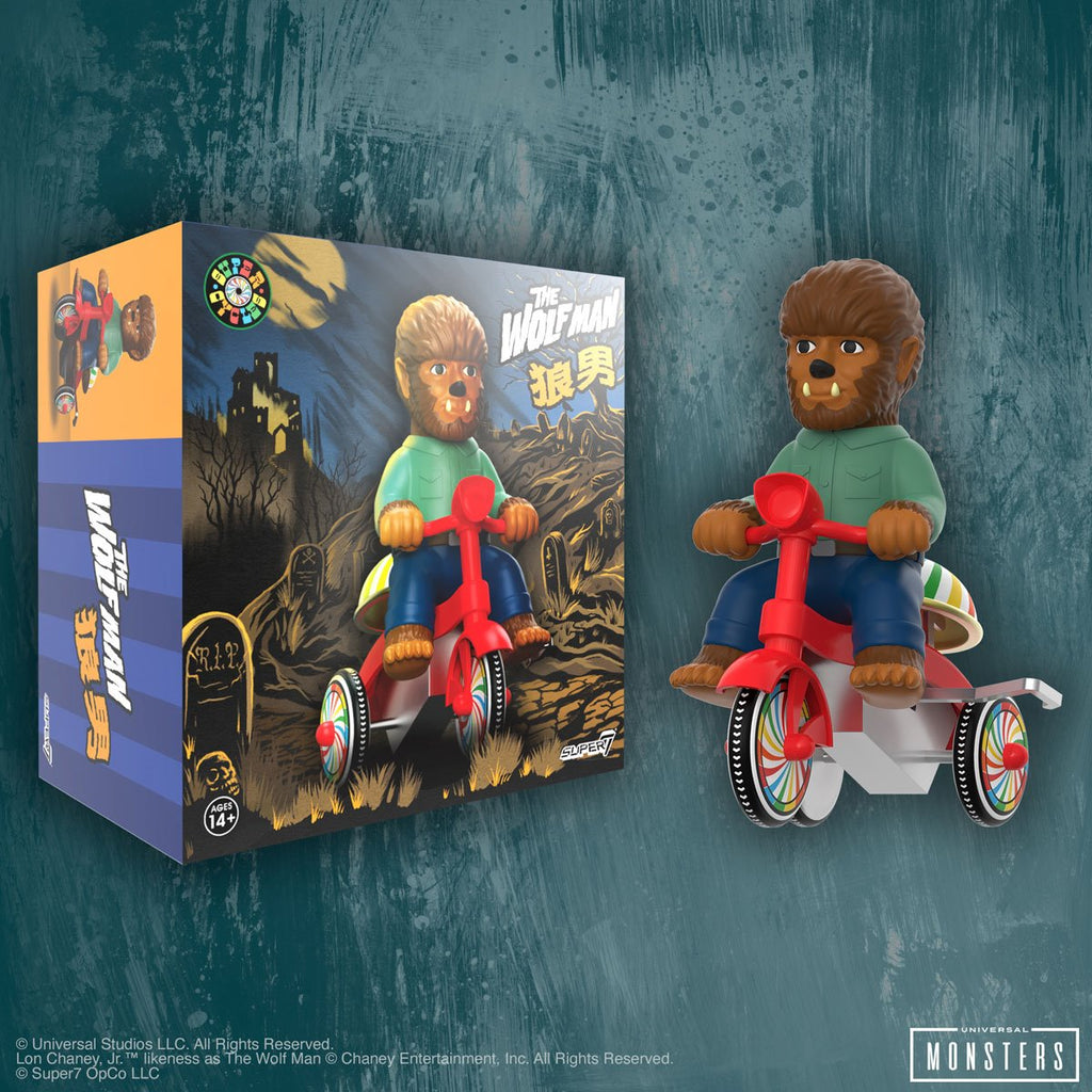 Universal Monsters The Wolf Man Brown Super Cycles Figure with Red Trike
