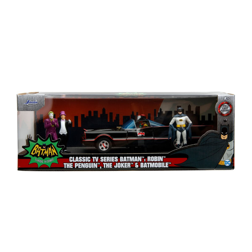 Batman 1966 Hollywood Rides Deluxe Batmobile 1:24 Scale Die-Cast Metal Vehicle with 3 Figures