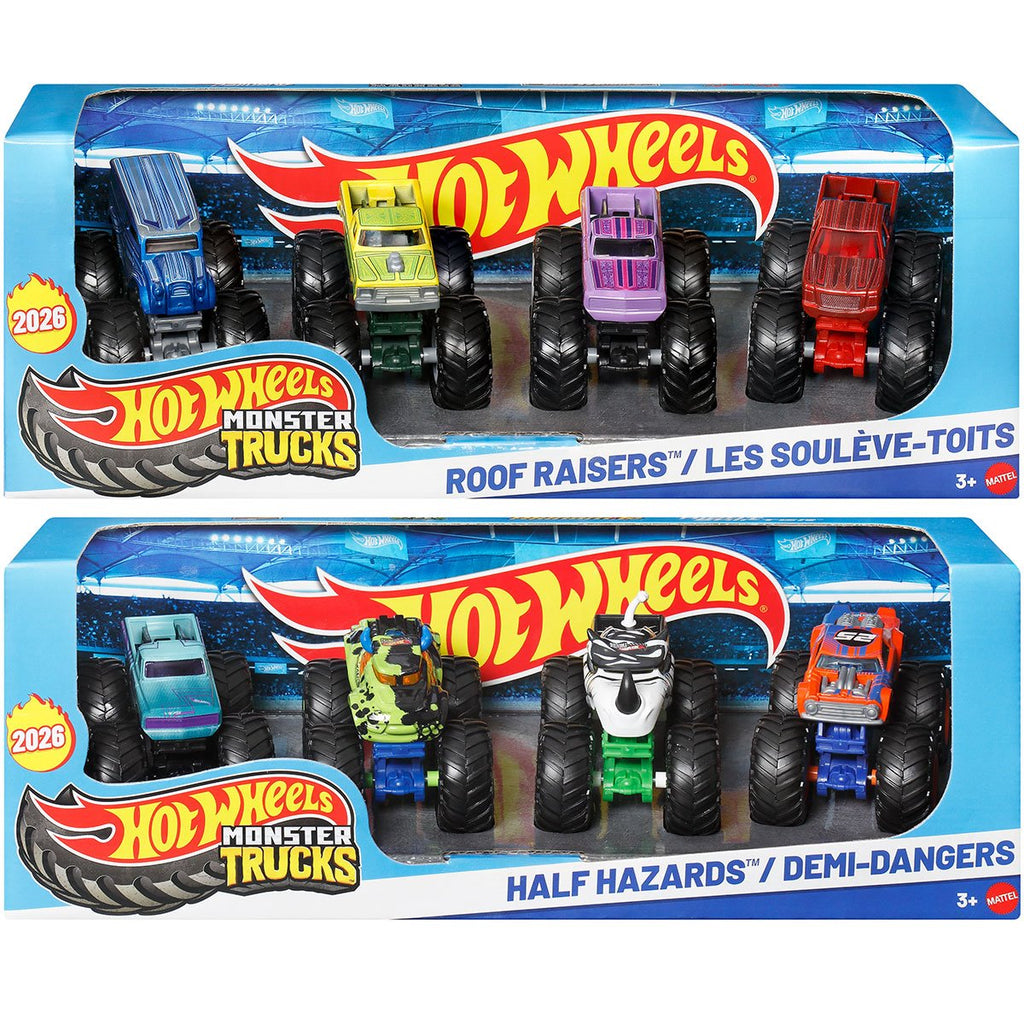 Hot Wheels Monster Trucks 1:64 Scale Vehicle 4-Pack 2026 Half n Half/High Riders Mix 2 Case of 6
