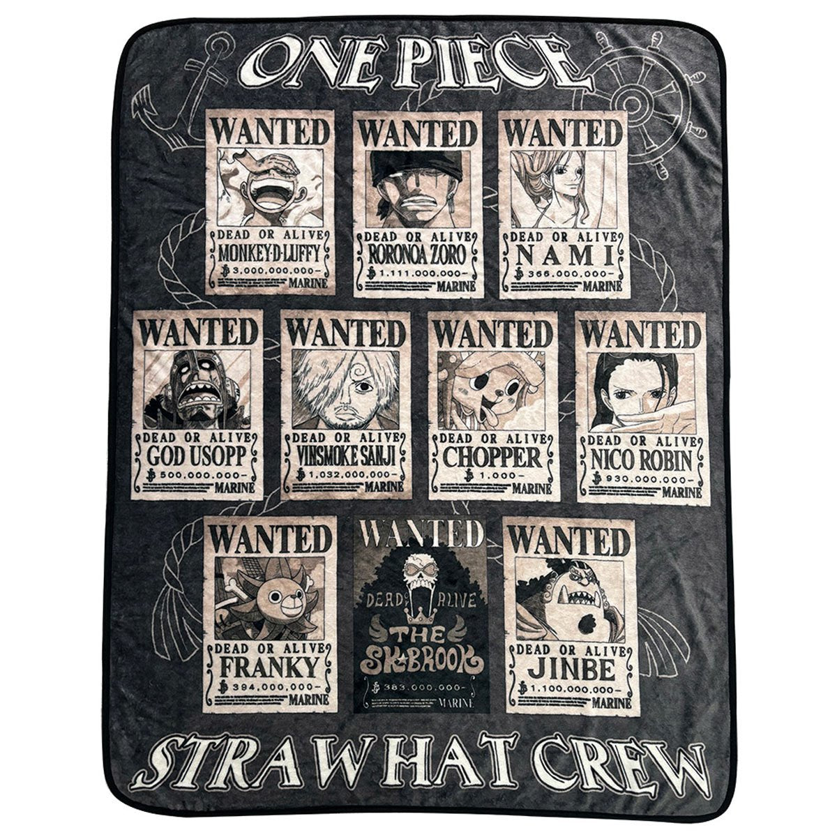 One Piece Group Wanted Poster Grid Black Sublimation Throw Blanket
