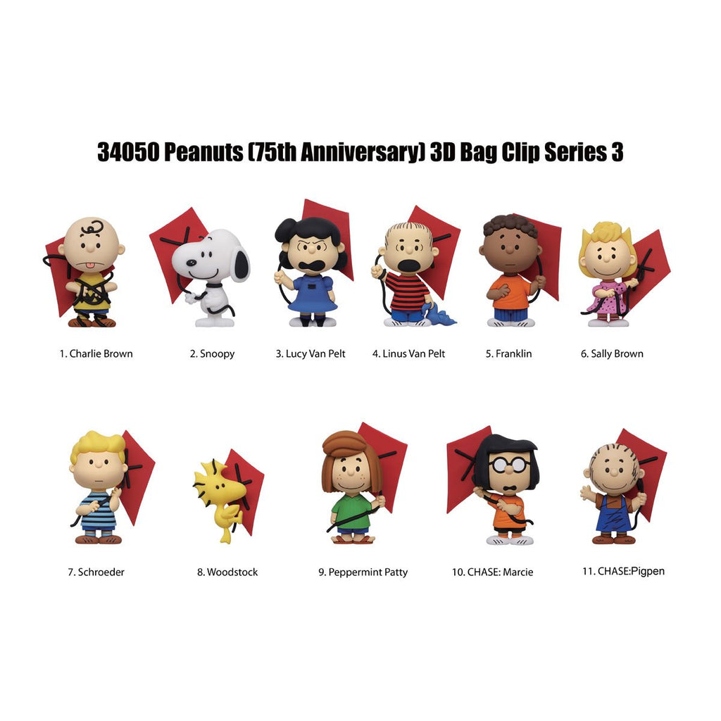 Peanuts 75th Anniversary Series 3 3D Foam Bag Clip Random 6-Pack