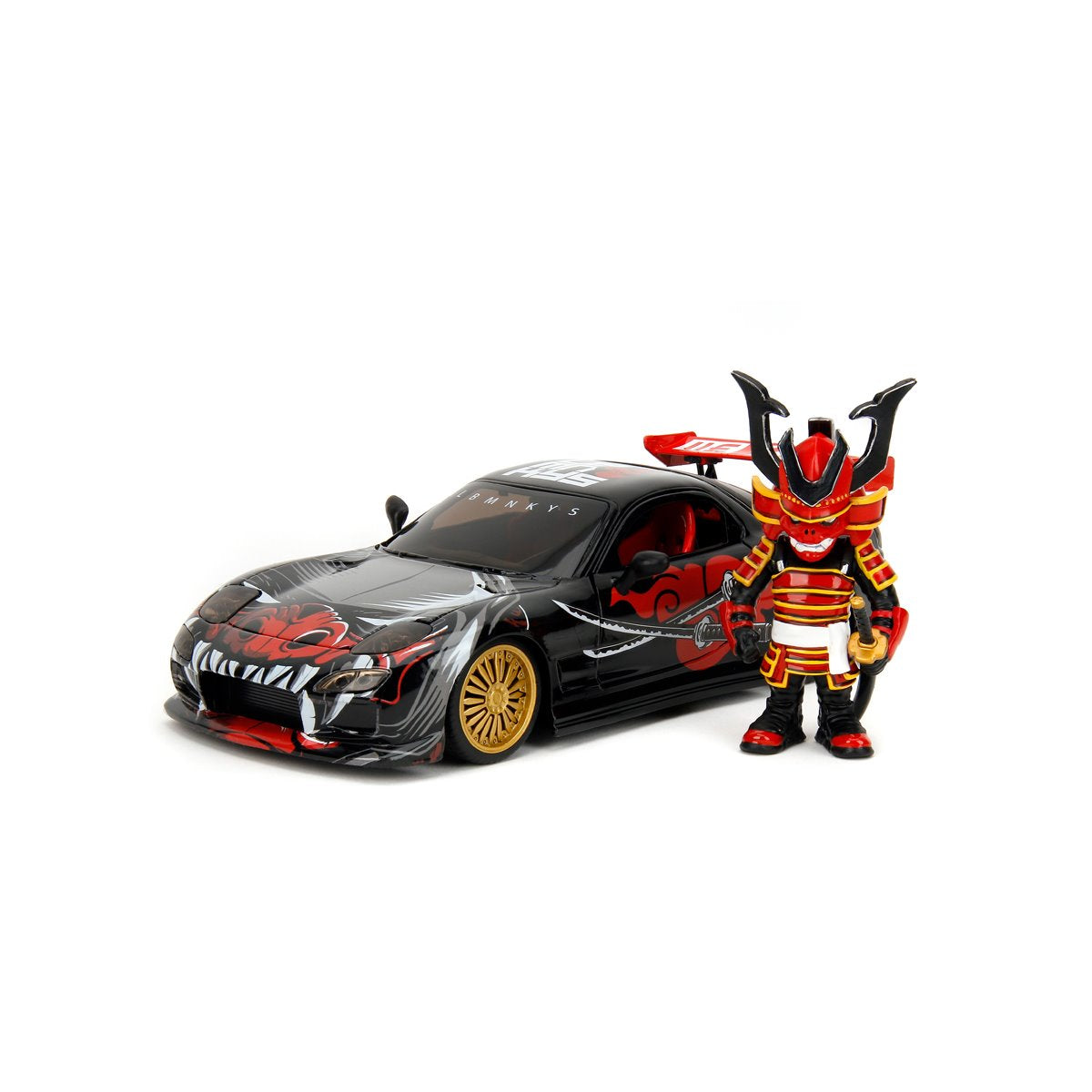 Hollywood Rides Lab Monkeys 1993 Mazda RX7 1:24 Scale Die-Cast Metal Vehicle with Saru Figure