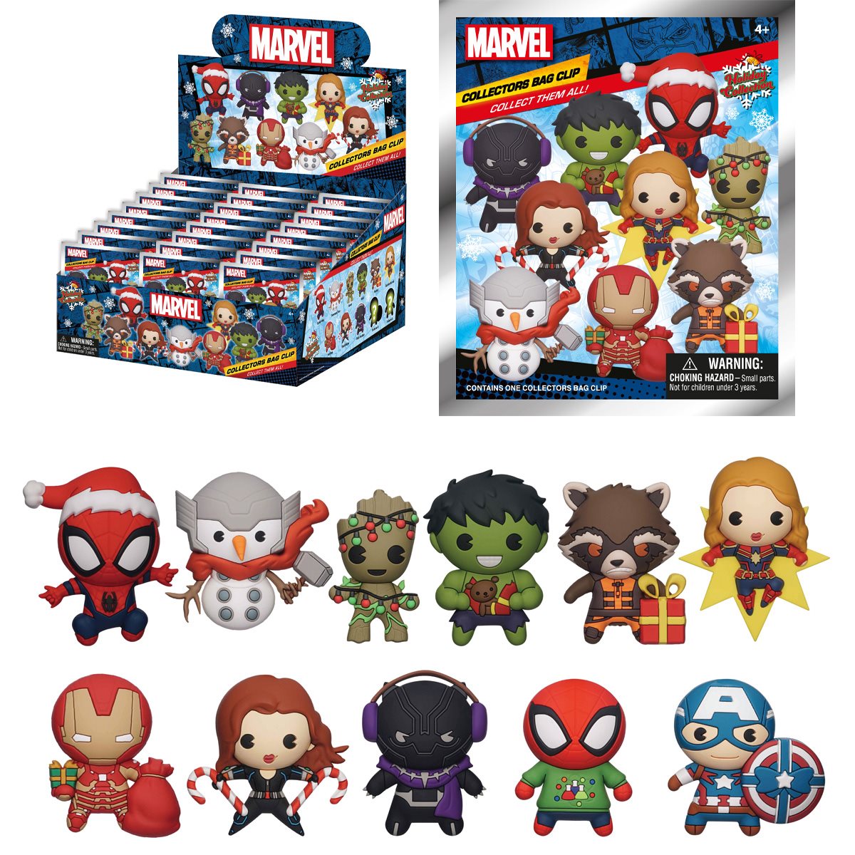 Marvel Holiday 3D Foam Bag Clip Display Case of 24