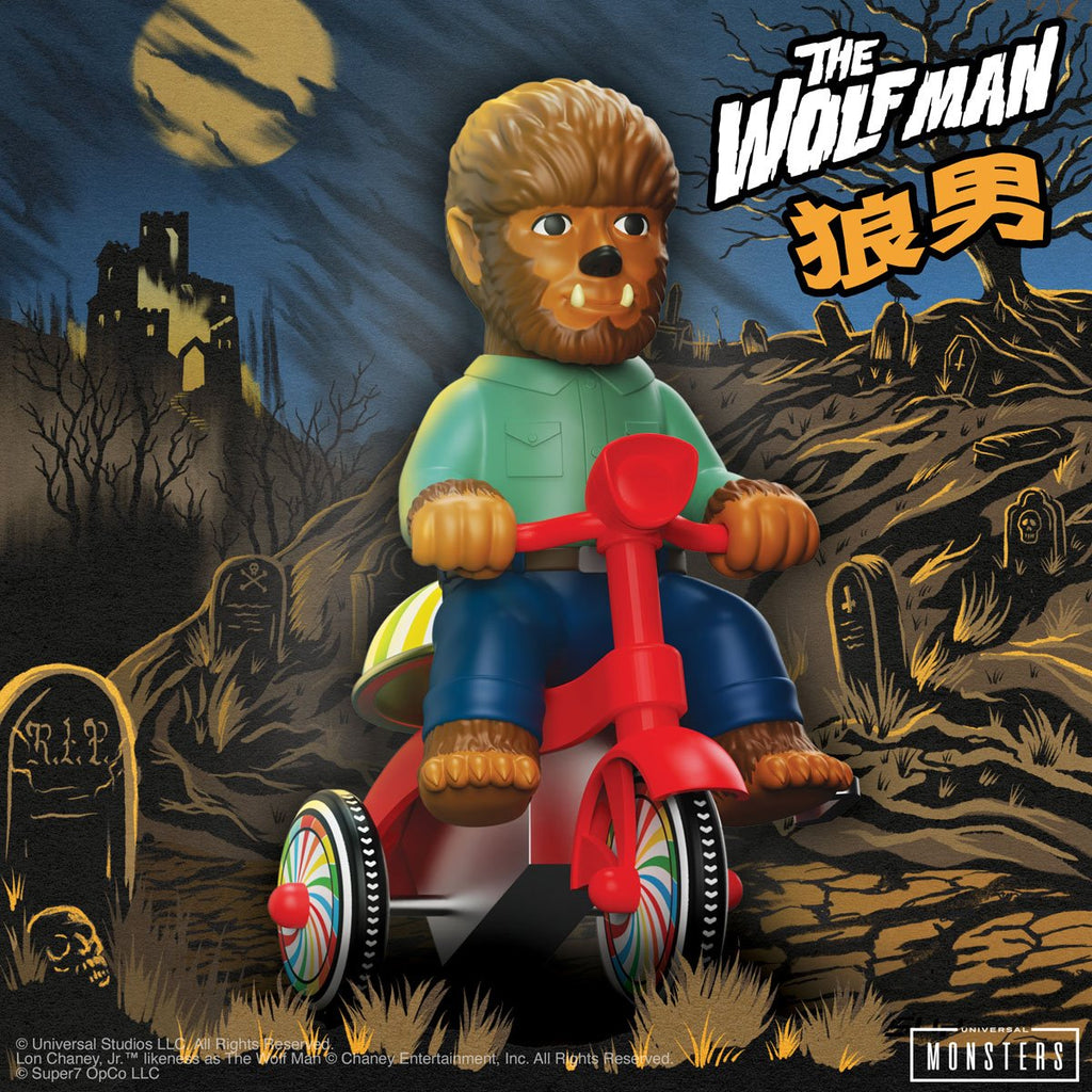 Universal Monsters The Wolf Man Brown Super Cycles Figure with Red Trike