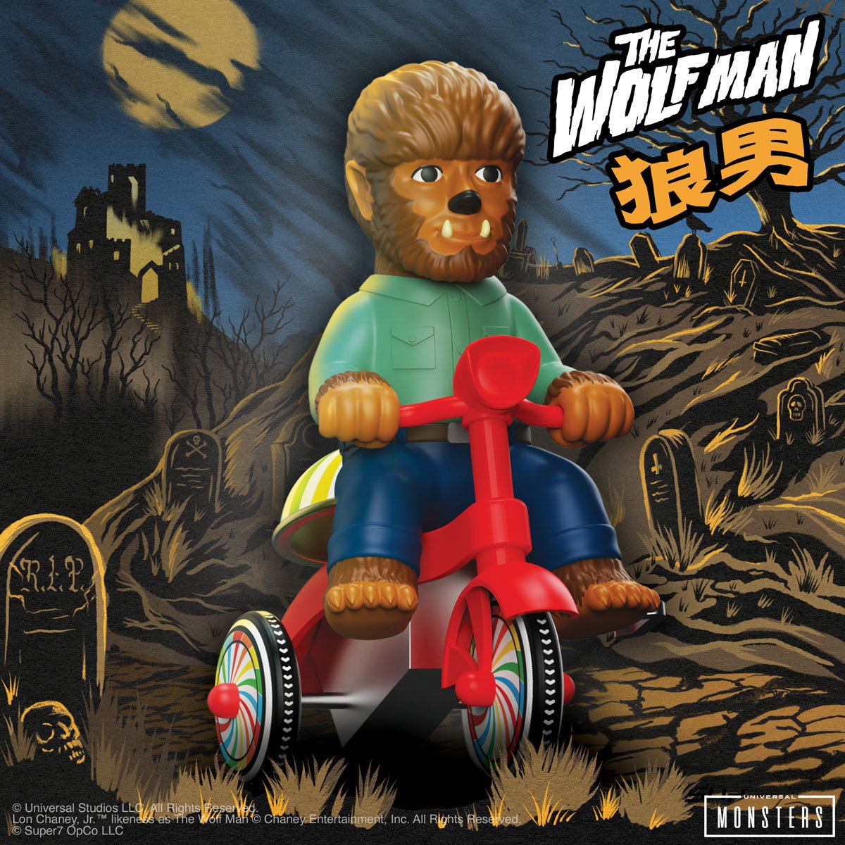 Universal Monsters The Wolf Man Brown Super Cycles Figure with Red Trike