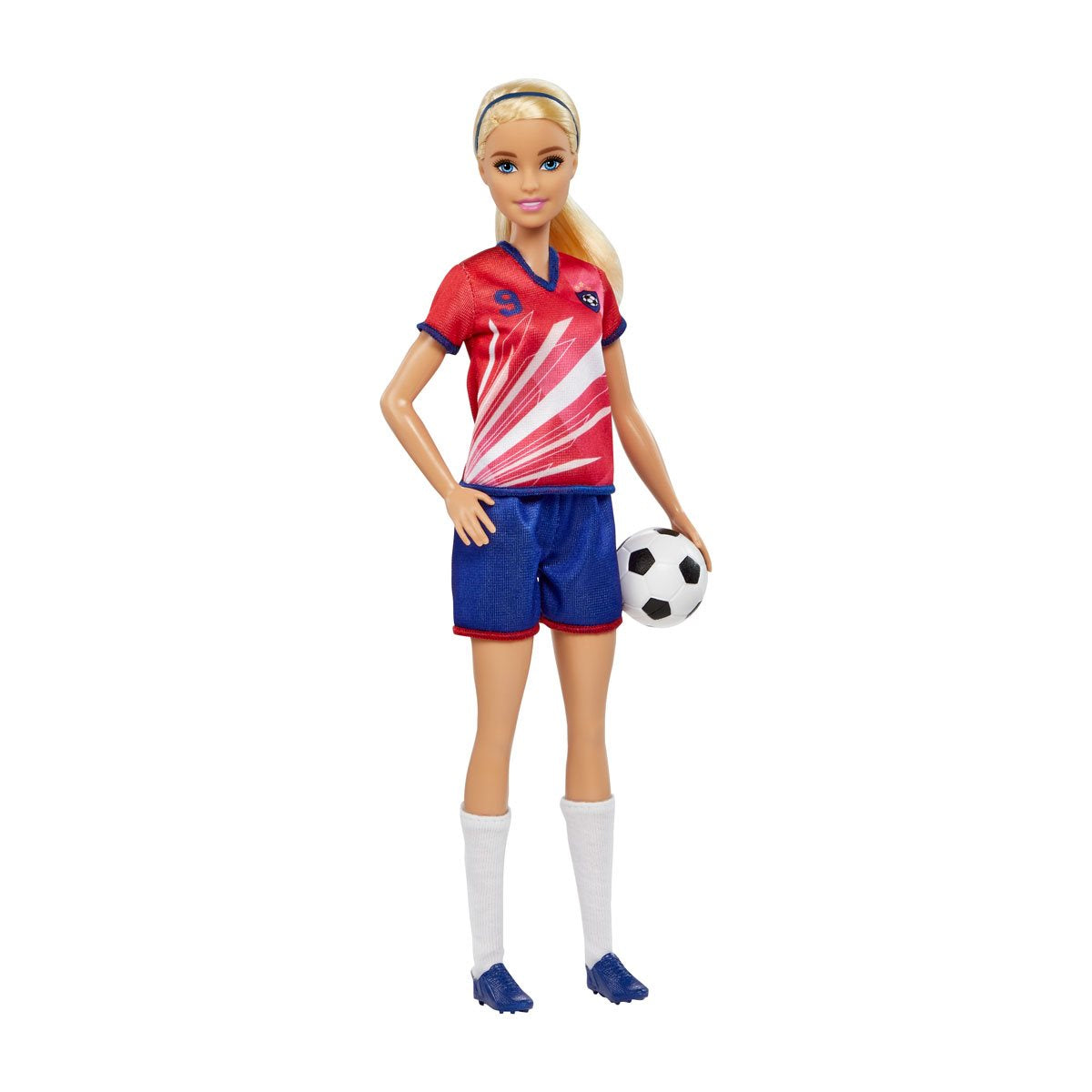 Barbie Soccer Player Doll with Red Shirt and Blue Shorts