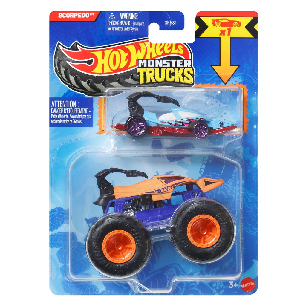 Hot Wheels Monster Truck Plus Car 1:64 Scale Vehicle 2-Pack 2026 Mix 2 Case of 8