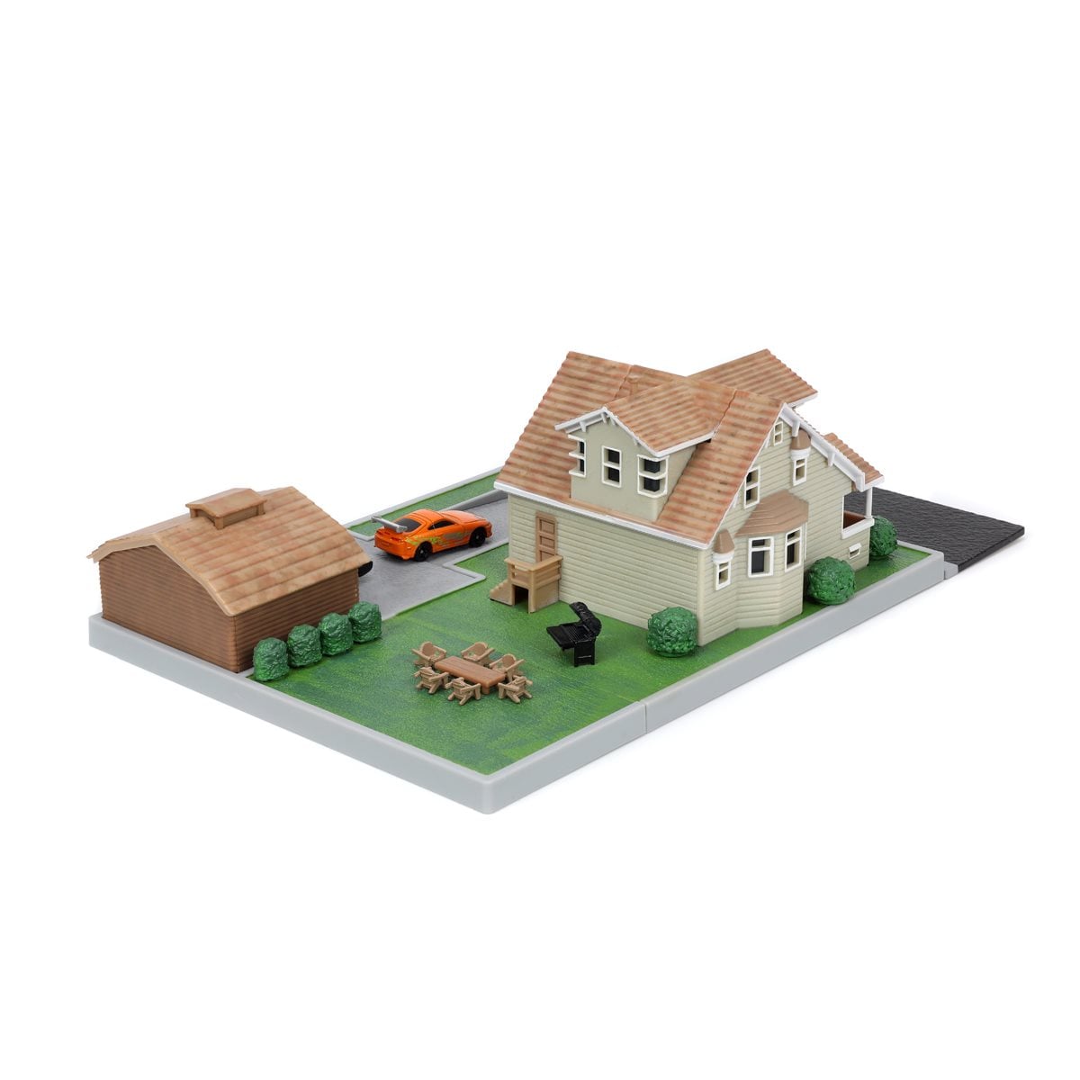 Fast and Furious Nano Scene Hollywood Rides Dom Torretto's House and Die-Cast Metal Vehicle Playset