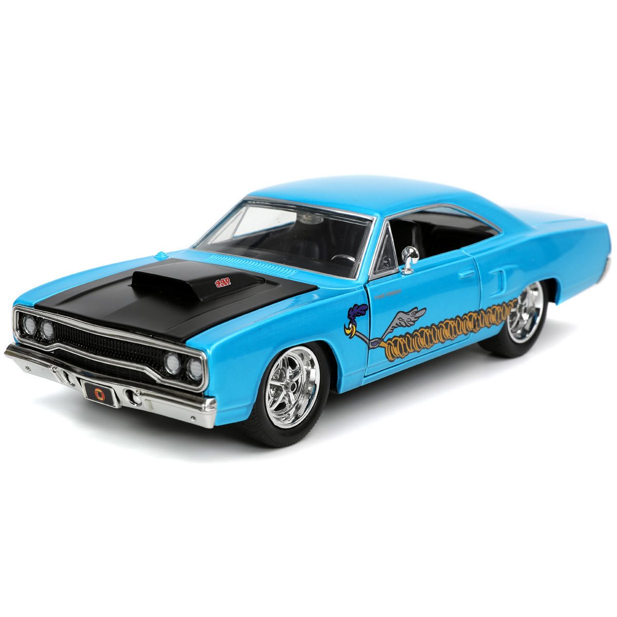 Looney Tunes Hollywood Rides 1970 Plymouth Road Runner 1:24 Scale Die-Cast Metal Vehicle with Wile E. Coyote Figure