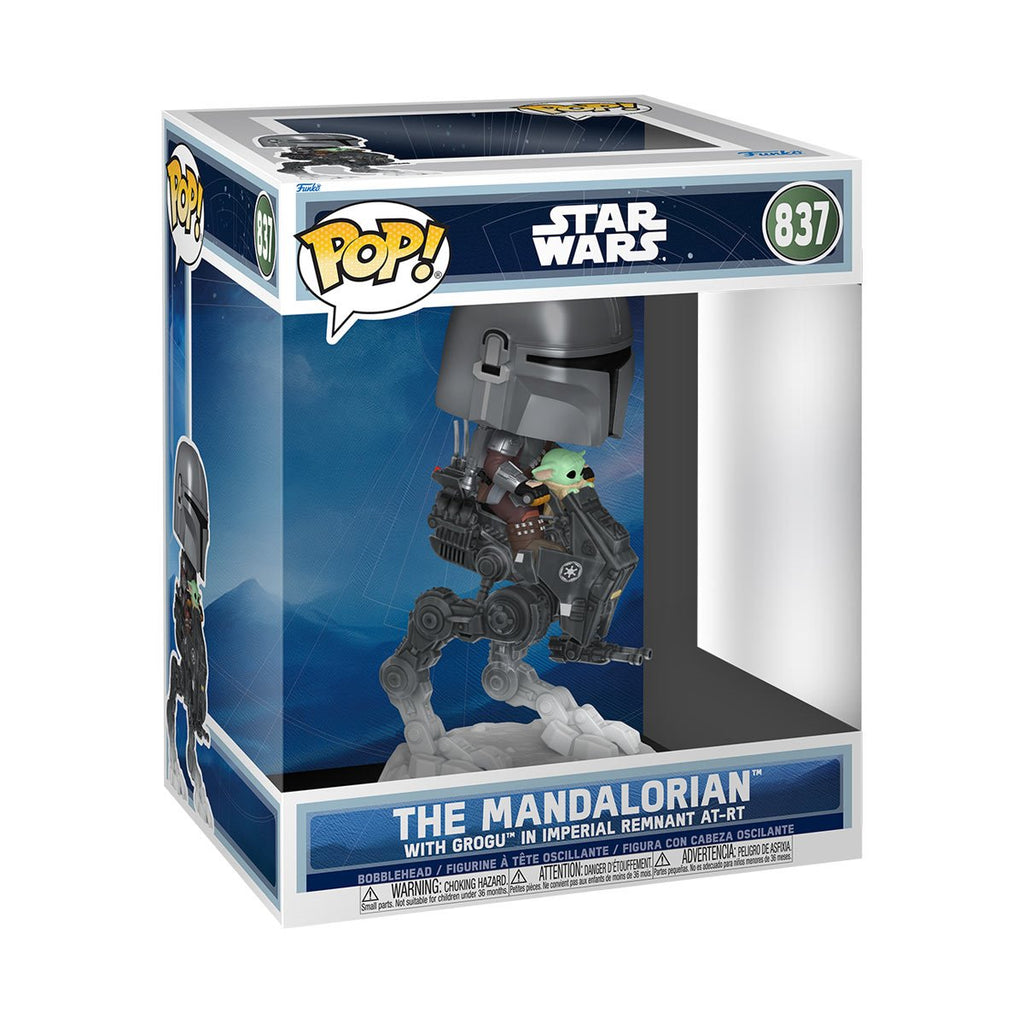 Star Wars: The Mandalorian and Grogu Mandalorian with Grogu in Imperial Remnant AT-RT Deluxe Pop! Ride #837
