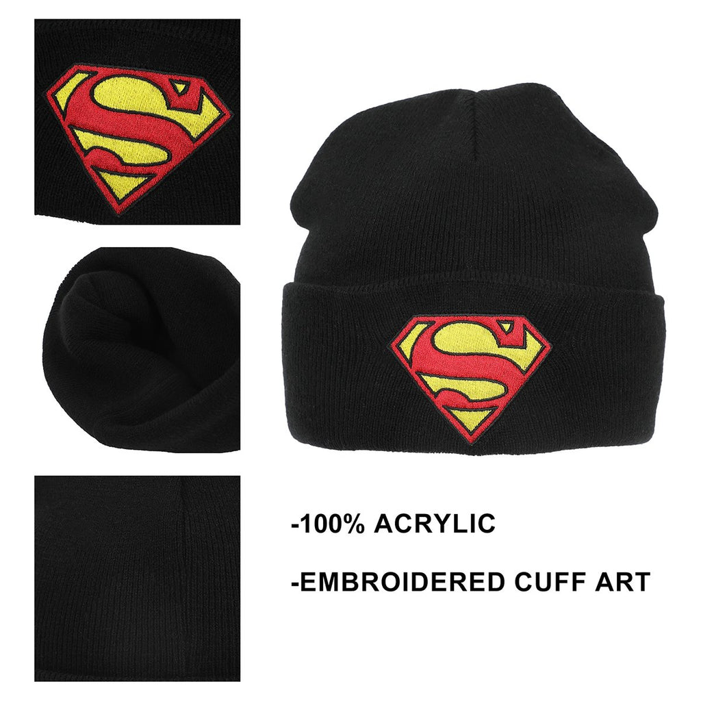 Superman Logo Embroidered Knit Cuff Beanie