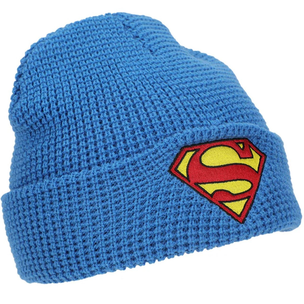 Superman Logo Embroidered Waffle Knit Cuff Beanie