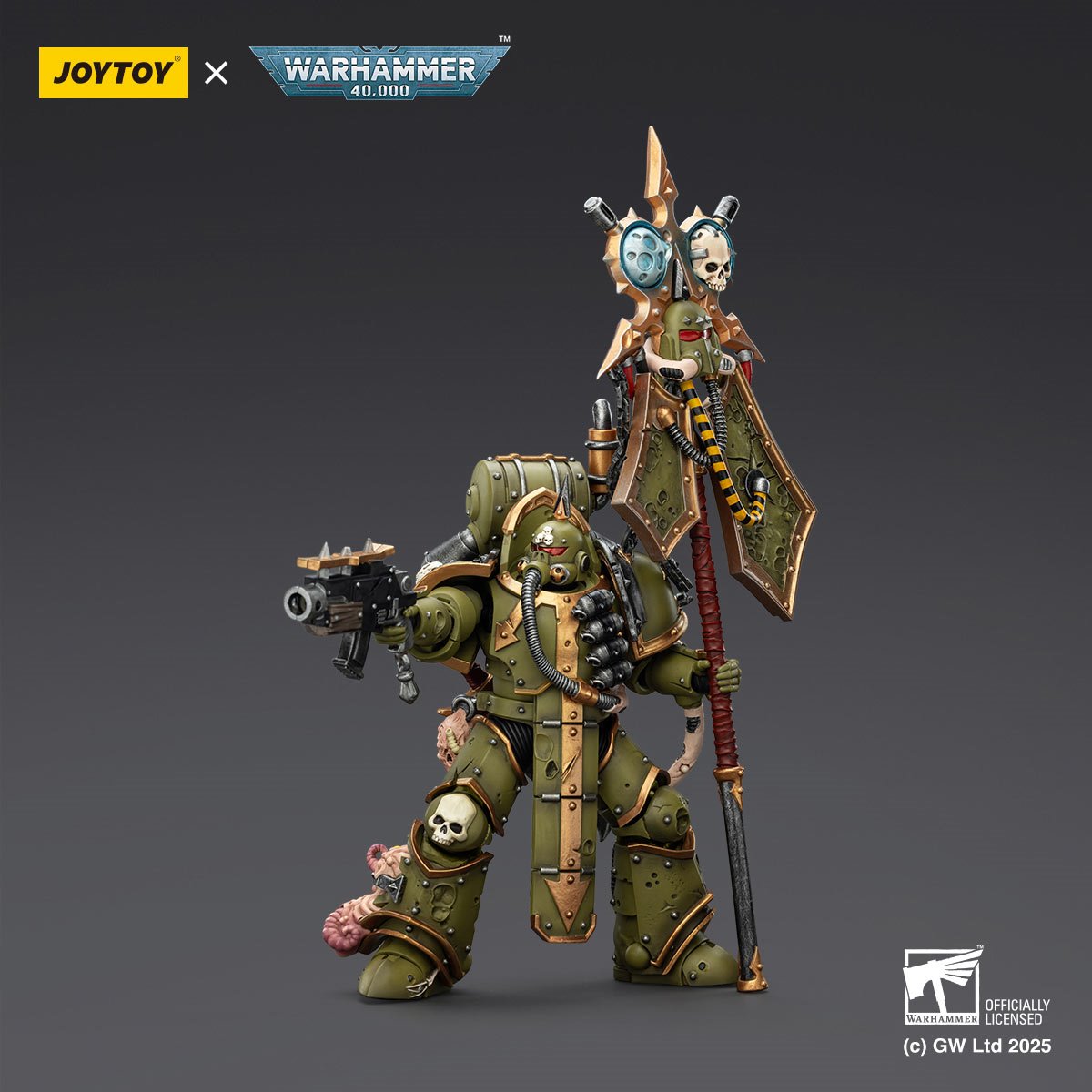 Joy Toy Warhammer 40,000 Death Guard Plague Marine lcon Bearer with Boltgun and Plague Knife 1:18 Scale Action Figure