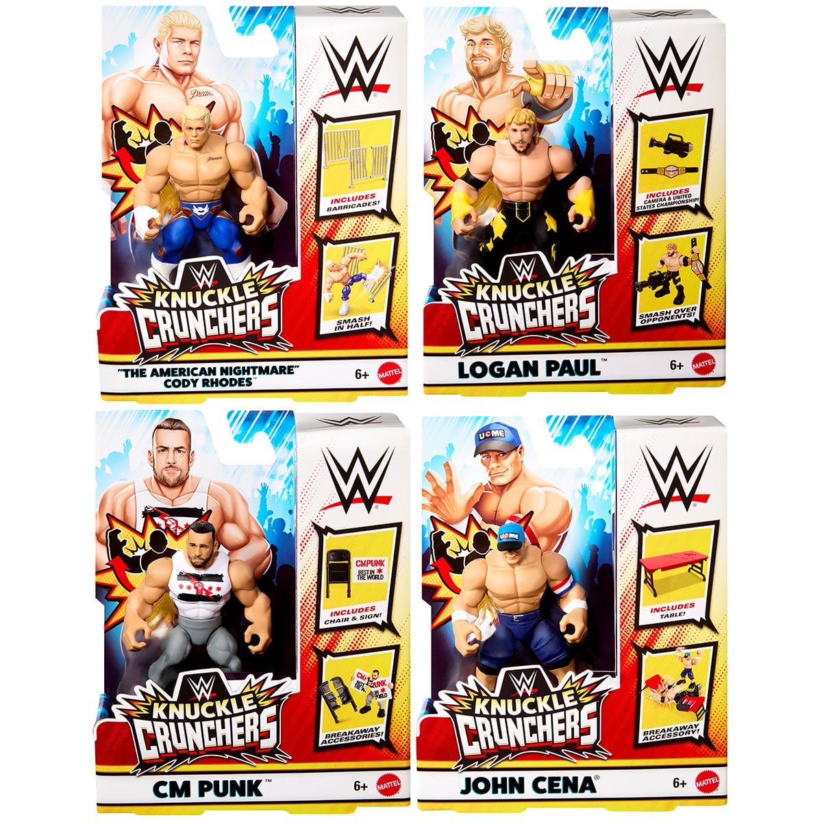 WWE Knuckle Crunchers Action Figure Case of 6