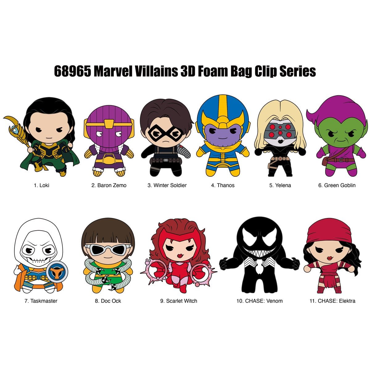 Marvel Villians 3D Foam Bag Clip Random 6-Pack