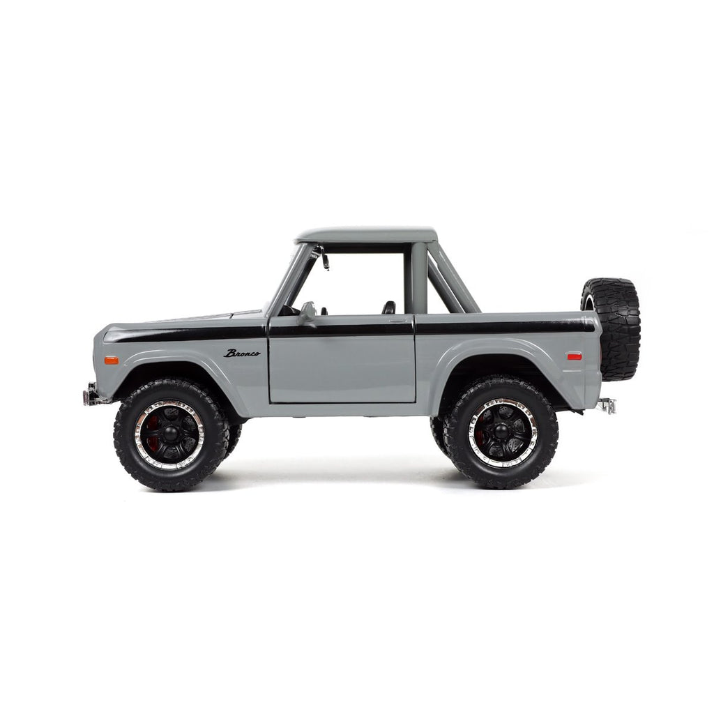 Just Trucks 1973 Ford Bronco Gray 1:24 Scale Die-Cast Metal Vehicle with Tire Rack