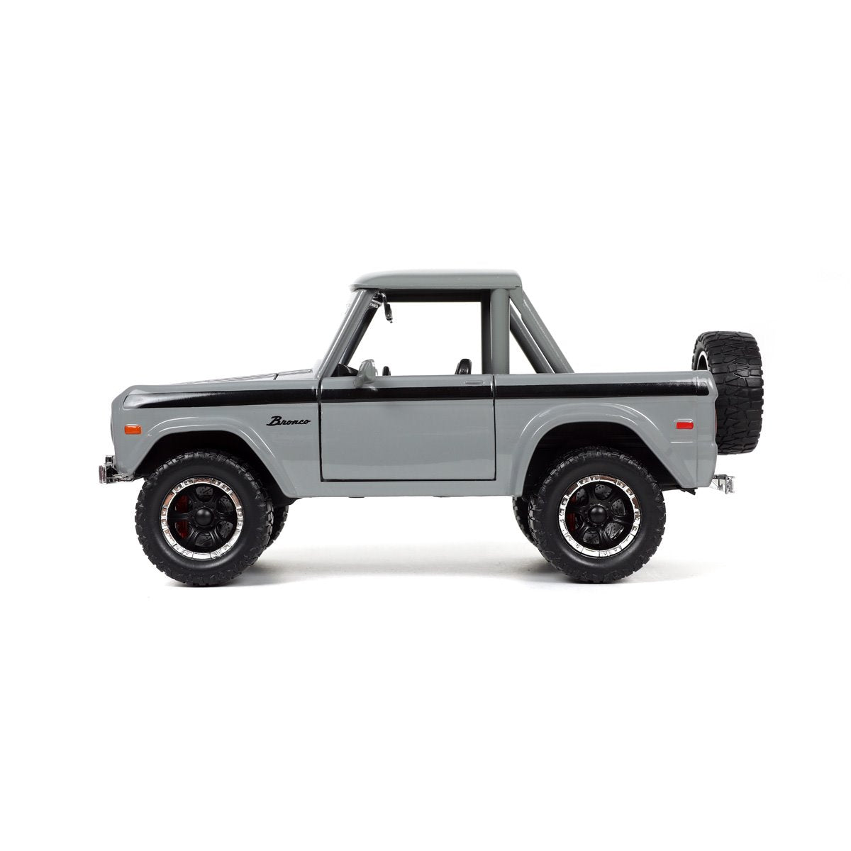 Just Trucks 1973 Ford Bronco Gray 1:24 Scale Die-Cast Metal Vehicle with Tire Rack