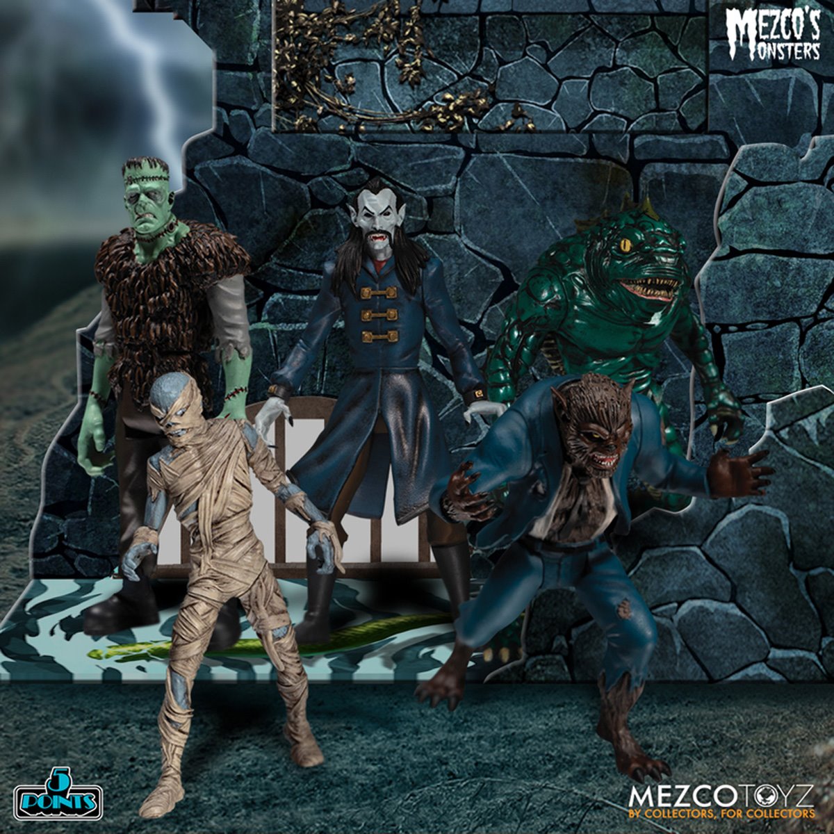 Mezco's Monsters Tower of Fear 5 Points Action Figures Deluxe Playset