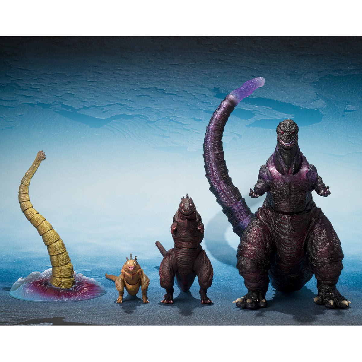 Godzilla 2016 The Second Form, Third Form, and Giant Unidentified Creature S.H.MonsterArts Action Figure Set