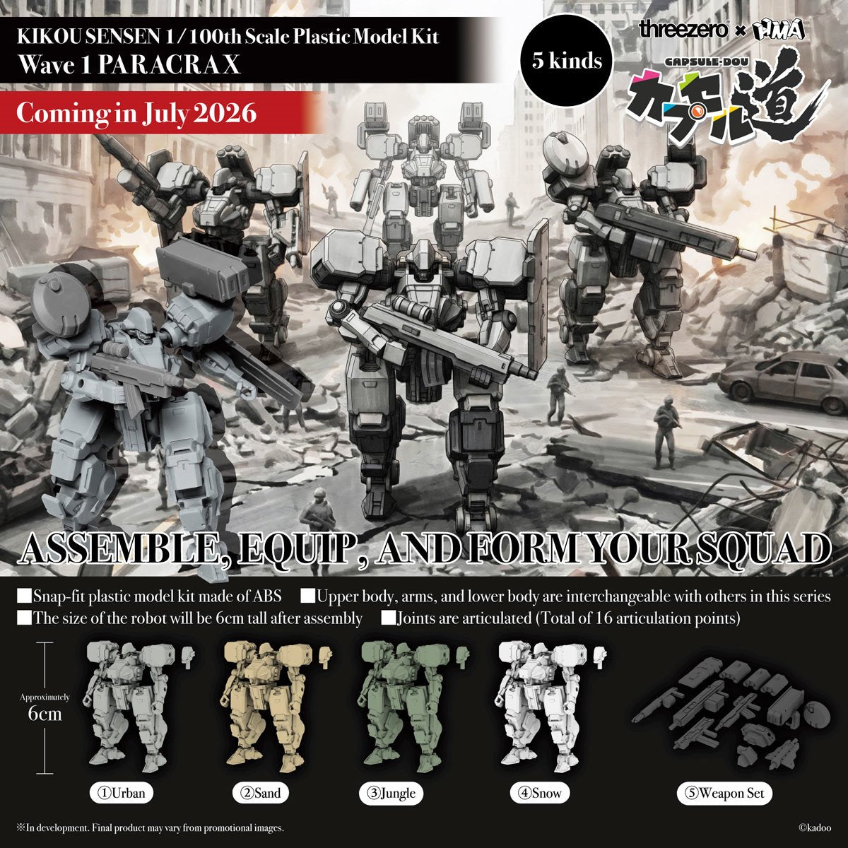Kikou Sensen Wave 1 Paracrax 1:100 Scale Model Kit Set of 6