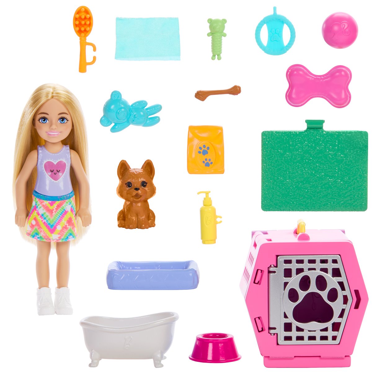 Barbie Family and Friends Club Chelsea Puppy Carrier Playset and Doll