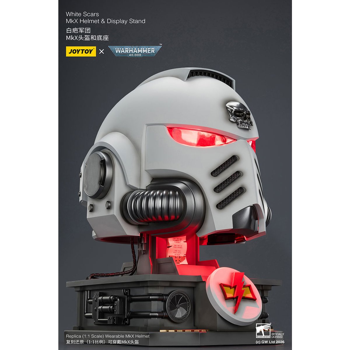 Joy Toy Warhammer 40,000 White Scars MKX 1:1 Scale Roleplay Helmet Prop Replica with Stand